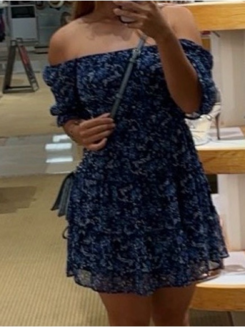 Blue Floral Puff-Sleeve Dress - Picture 2 of 2